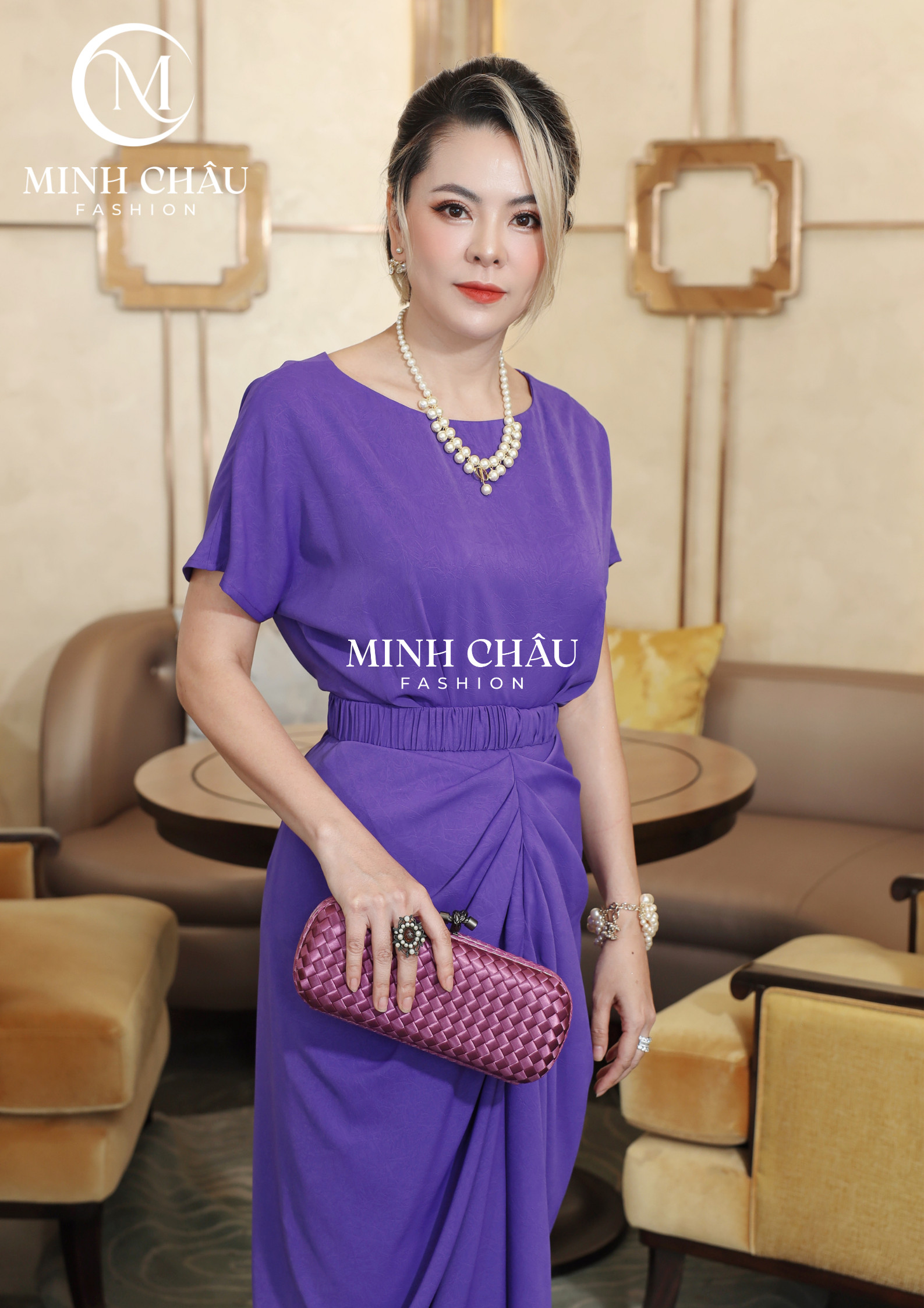 Đầm rúm eo tôn dáng màu tím