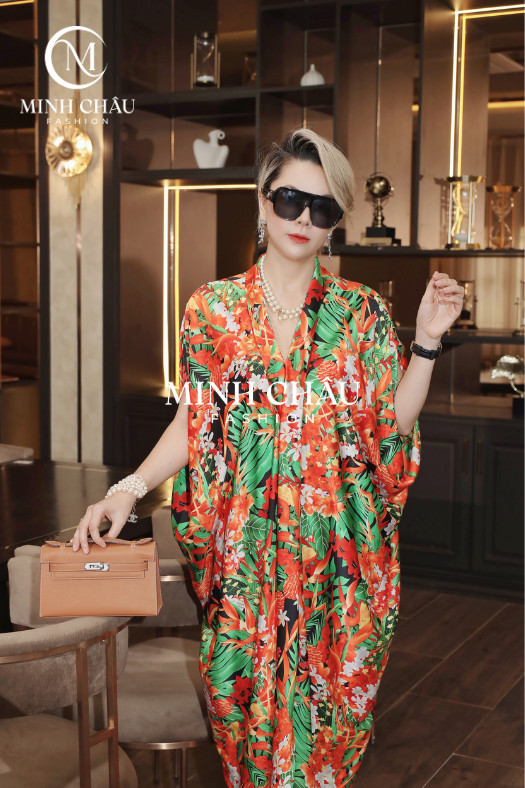 Đầm luồn cổ hoạ tiết thiên điểu